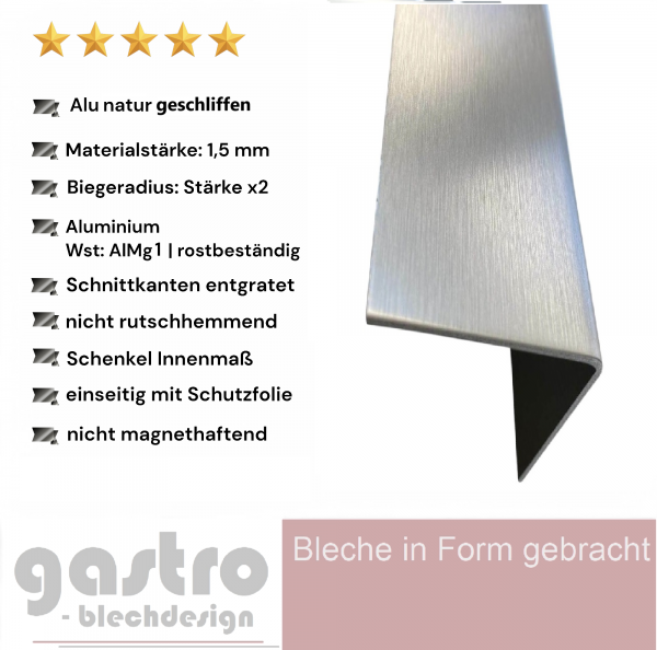 Aluwinkel natur geschliffen in 1,5mm Materialstärke Aluwinkel natur geschliffen in 1,5mm Materialstärke